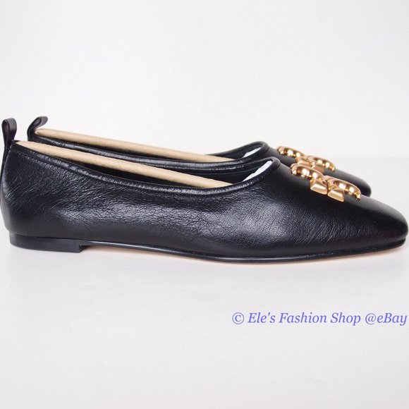 ❤️NIB Tory Burch Eleanor Ballet Flat BLACK Gold US 8 8.5 9 AUTHENTIC - Picture 10 of 16